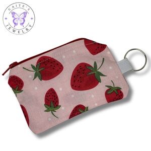 Handmade Zipper Pouch with a Strawberries Fabric